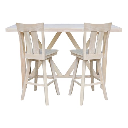 International Concepts Bar Height Table With 2 Splat Back Swivel Bar Stools - 30 in. Seat Height K-7228-42-S133SW-2